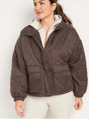 Old Navy NEW Packable Oversized Water Resistant Quilted Jacket Coat Brown Zip 4X